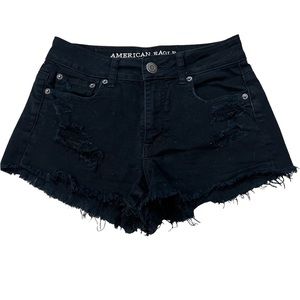 High Rise Black Jean Shorts, Stretch, American Eagle, Size 2